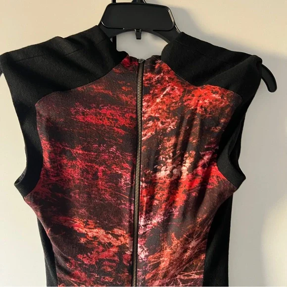Helmut Lang Asymmetrical Red and Black Galaxy Bodycon dress w/ Cowl Neck Size 4 - Picture 7 of 10